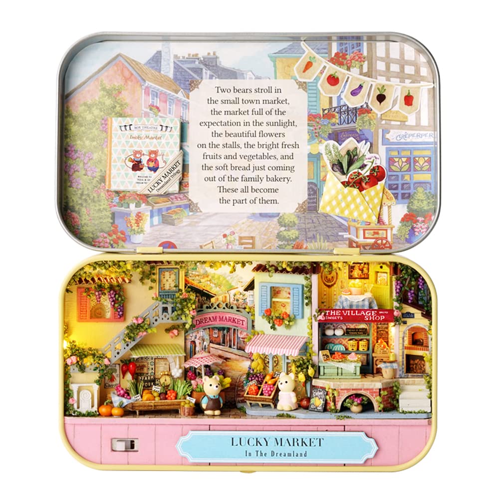 Dollhouse Miniature with Furniture Kit  Handmade DIY House Model for Teens mature-themed Gift (Lucky Market)